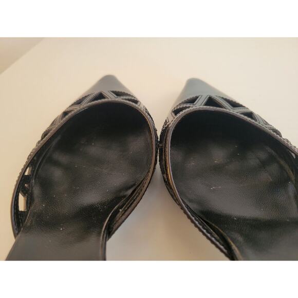 PRADA Vintage VTG black pointy pointed kitten heel mules 37 - Picture 9 of 12